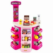 Supermarket Playset for Kids with Shopping Cart,76 Pices Pink, Pretend Play Grocery Store for Toddler +3 Year, Mundo Toys