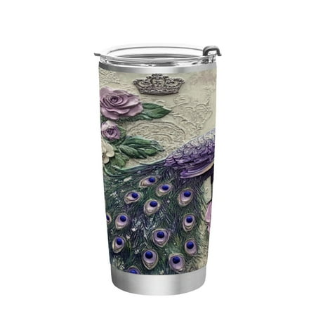 

20oz Straw Mugs with Handle and Straw Lid Sports Mugs Car Mugs Beautiful Peacock