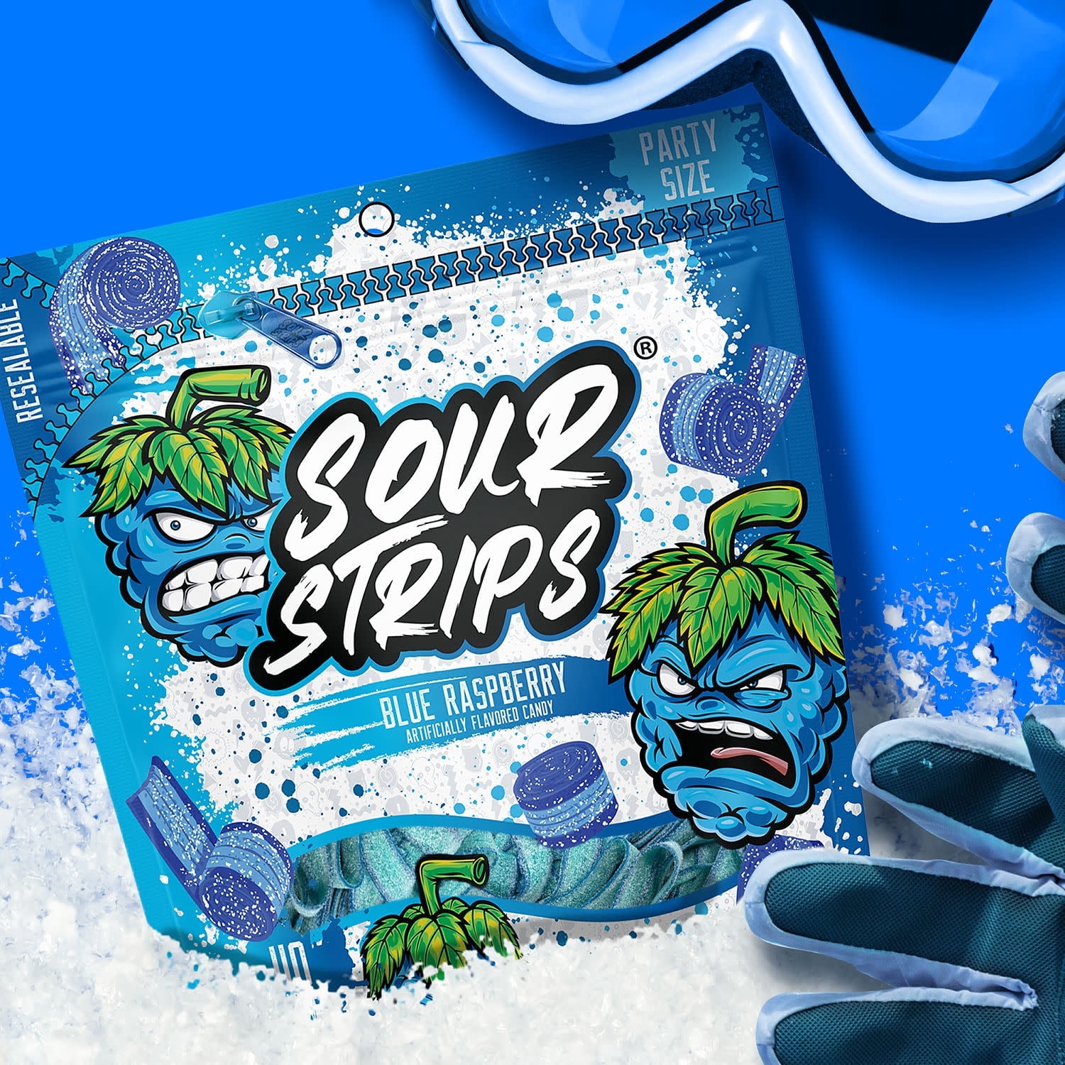 Sour Strips Blue Raspberry Flavored Chewy, Sour Candy Party, 10.2 oz