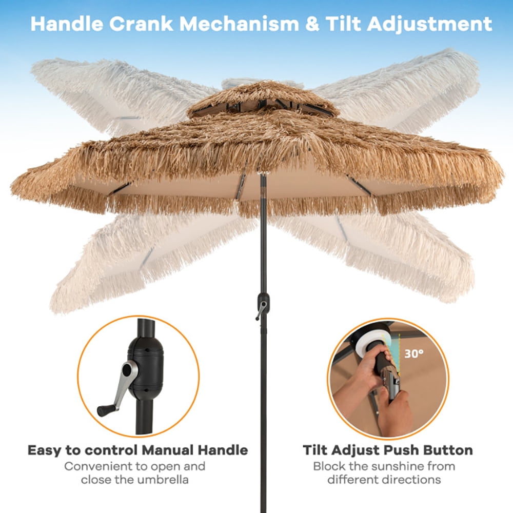 Aimee Lii 10 Feet Hawaiian Style Solar Lighted Thatched Tiki Patio Umbrella, Patio Table Umbrella