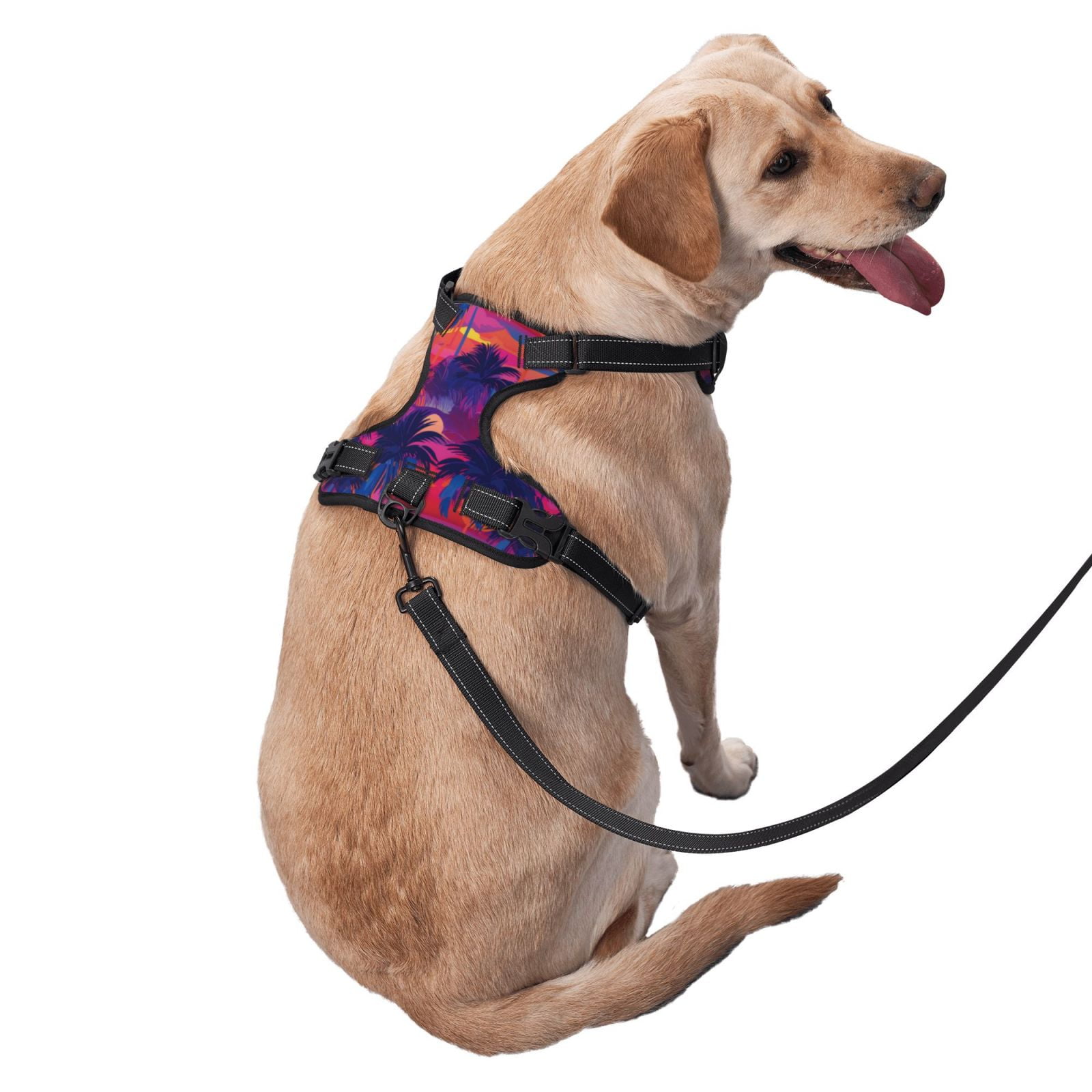 Kdxio Retro Palms Print No Pull Dog Harness Adjustable Reflective Oxford Easy Control Medium Large Dog Harness for Training and Everyday-X-Large