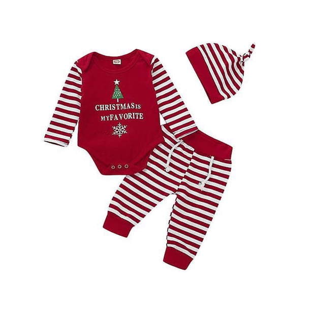 Navidad recién nacido bebé (niño o niña) ropa traje de manga larga mameluco pijama + diadema a rayas Setb 70cm Rojo Verde Cocina, Decoración y Otros