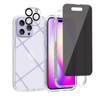 Xhy iPhone 14 Plus Case with Privacy Screen and Lens Protector Reinforced Protection Anti Scratch Transparent Shockproof Durable Non-Yellowing Crystal Clear Case for iPhone 14 Plus 6.7 inch 2022 Phone