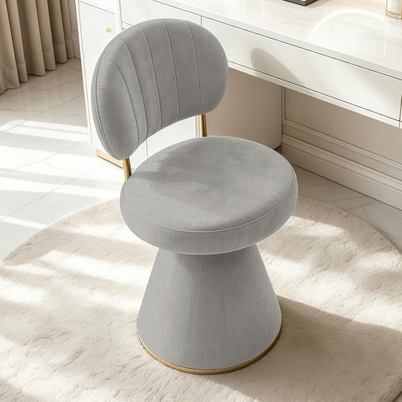 XUEGW Comfy Curved‑Back Vanity Accent Chair, Thick Padded 360° Swivel Chair for Bedroom Living‑Room Desk Work, Gray