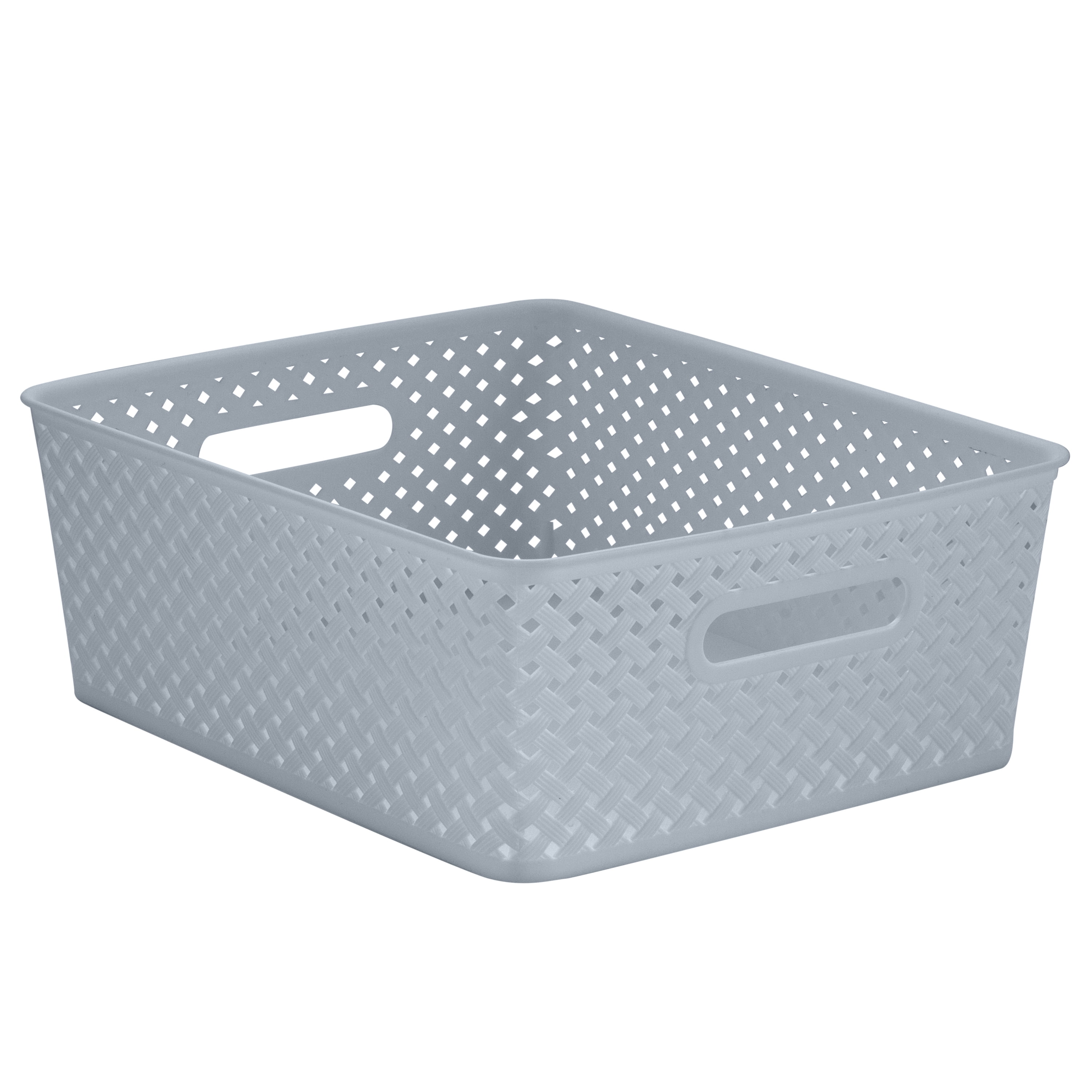 Simplify 2 Pack Medium Resin Wicker Storage Bin in Grey