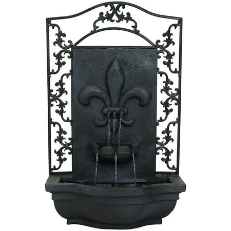Sunnydaze 33 H Electric Polystone French Lily Design Outdoor Wall-Mount Water Fountain Lead Finish