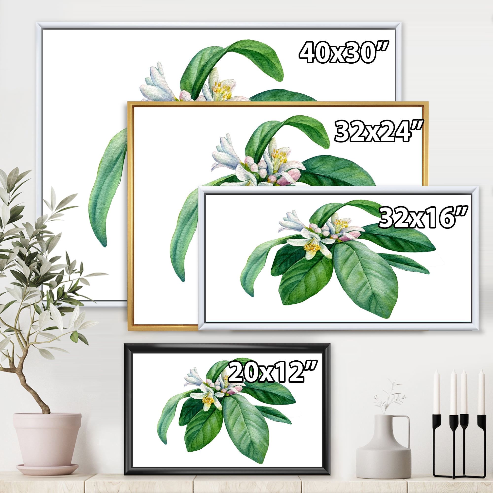 Flowering Mandarin With Branch 32 in x 16 in Framed Painting Canvas Art Print, by Designart