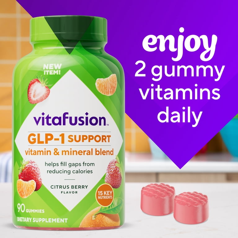 vitaslimn glp 1 vitafusion GLP-1 Support Multivitamin, Adult Gummy Vitamin, 15 Nutrients,  Citrus Berry Flavor, 90ct