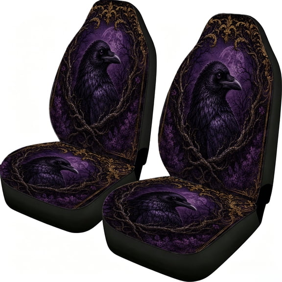 Taplevy Purple Raven Car Seat Covers, 2-Piece Front Protectors, Lightweight Mesh Fabric, Universal Fit Cars Trucks Vans Suvs