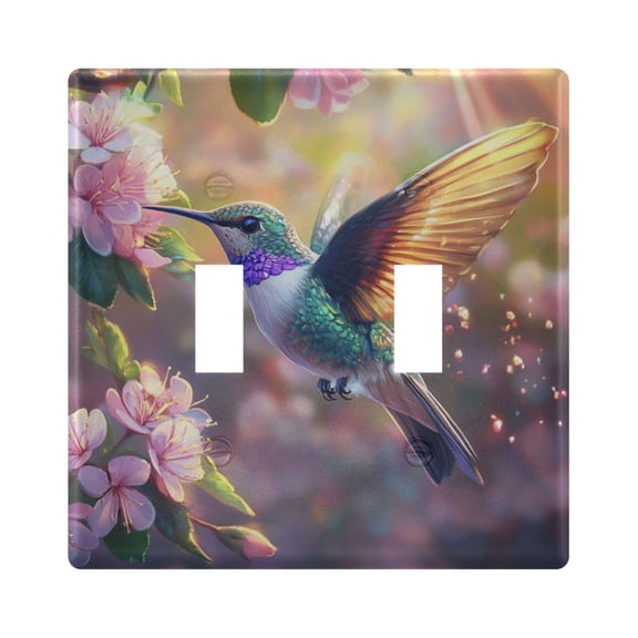 Hummingbird and Flowers Light Switch Cover Electrical Outlet Cover Replaceable Wall Plates 2-Gang