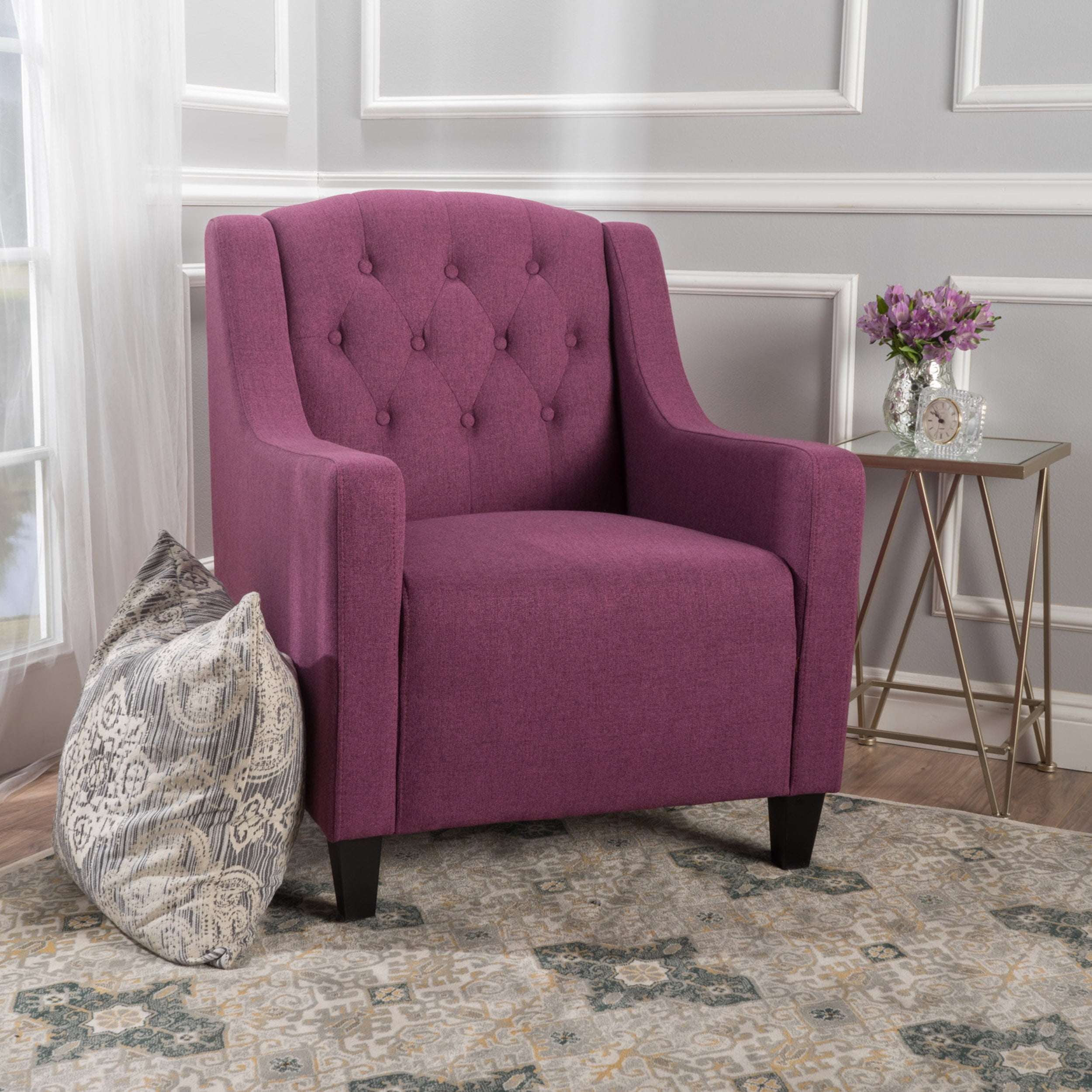 Noble House Rexford Tufted Fabric Club Chair, Dark Fuschia - Walmart.com