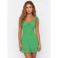 thumbnail image 4 of Vestido corto de verano para mujer, color liso, ribete de encaje, mangas acampanadas, escote en V, corte en A., 4 of 9
