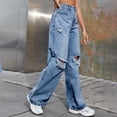 thumbnail image 4 of LWavelet Womens Ripped Wide Leg Jeans High Waisted Daily Casual Denim Pants Dark Blue L, 4 of 6