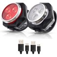 thumbnail image 1 of Luz de bicicleta recargable e impermeable, luces LED delanteras y traseras, 4 modos de brillo, luz blanca delantera y luz trasera roja, impermeable, incluye 2 cables USB., 1 of 5