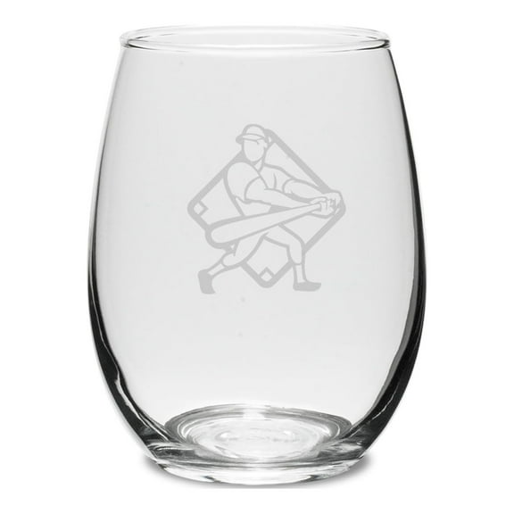 Baseball Player Swing 15 oz. Deep Etched Stemless Wine Glass