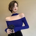 thumbnail image 4 of AMERTEER Retro Off Shoulder Sweaters For Women Knitted Long Sleeve Solid Color Sweater Chic Tops Fall, 4 of 6
