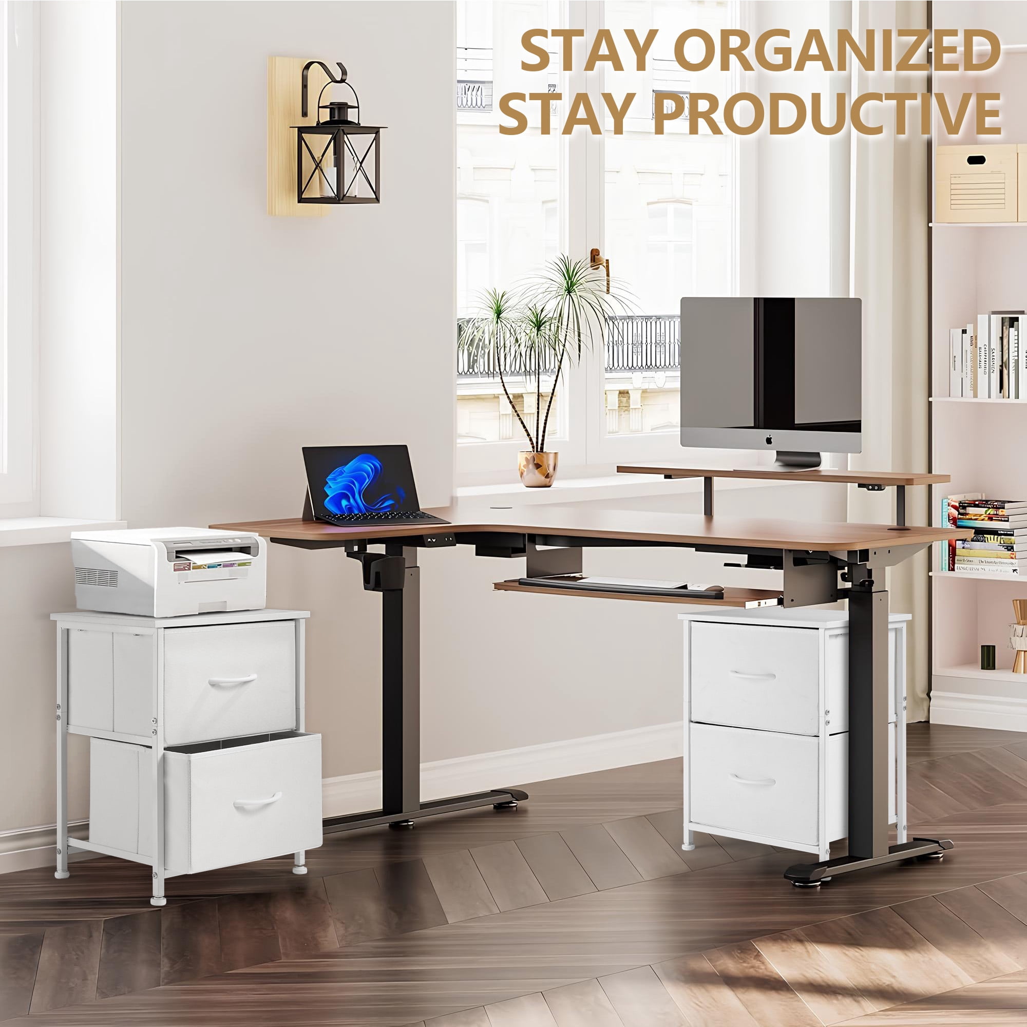 Coliware File Cabinet, Modern Wood Filing Organizer Table with Drawer, Desk Table Cabinet Fits A4 Letter Size, Home Office Furniture for Under Desk Storage, White Printer Stand Table