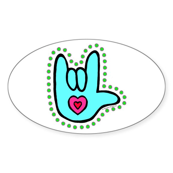 CafePress - Aqua Bold Love Hand Oval Sticker - Sticker (Oval)