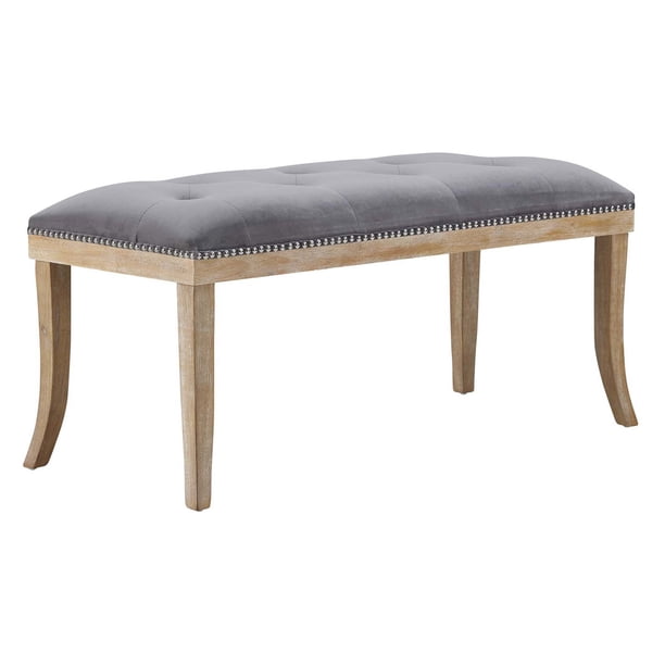modway expression modern farmhouse upholstered velvet bench with nailhead trim in gray Walmart