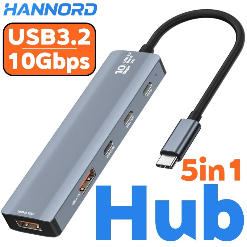 USB C Type-C Hub 5 in 1 Multiple USB3.2 Hub 10Gbps USB-A & USB-C Splitter for Laptop Desktop PC with 5-Port Power Delivery (15CM)