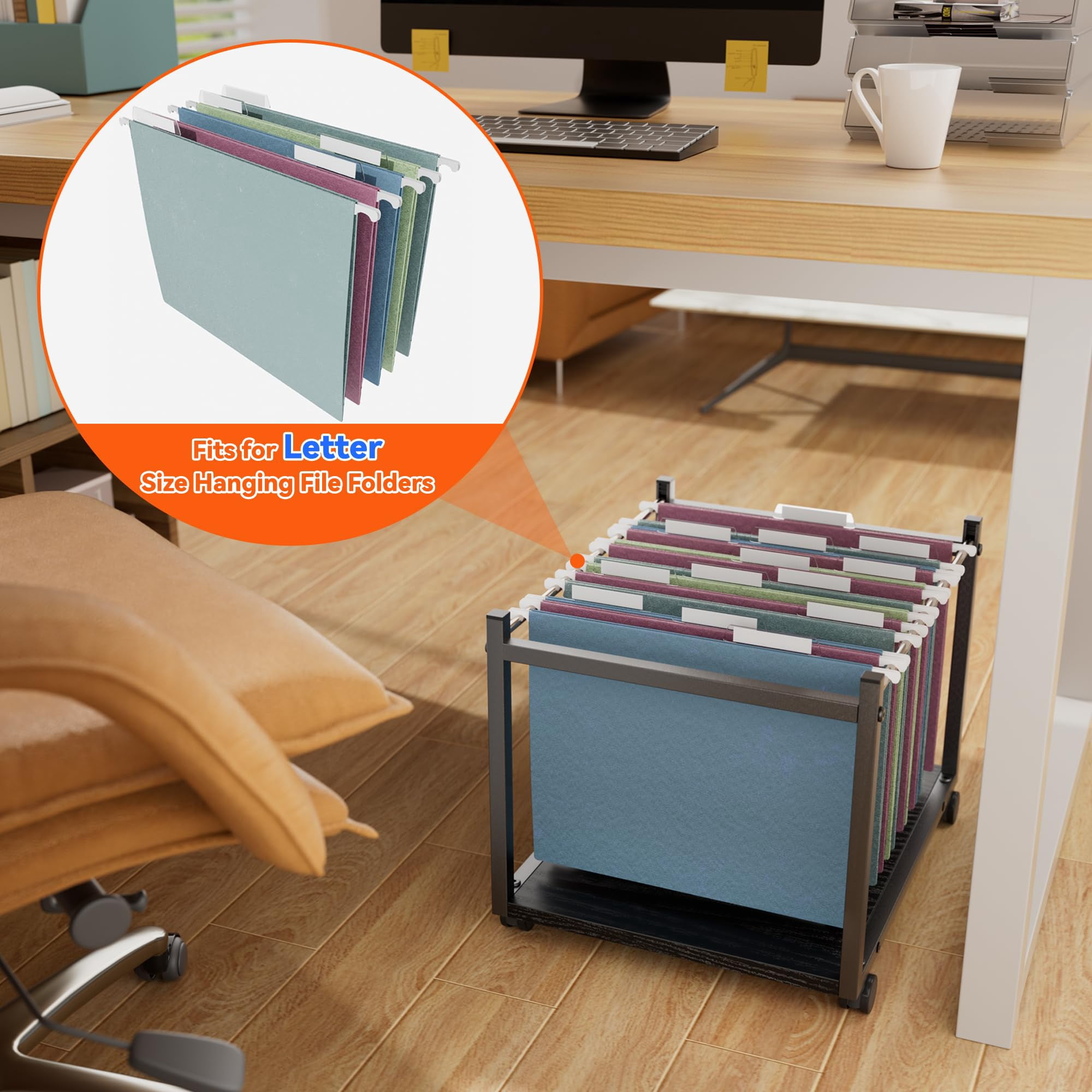 Aquzee Rolling File Carts with Wheels Hanging Files, Under Desk File Organizer for Home Office, Small Mobile Filing Cart Organizer on Wheels