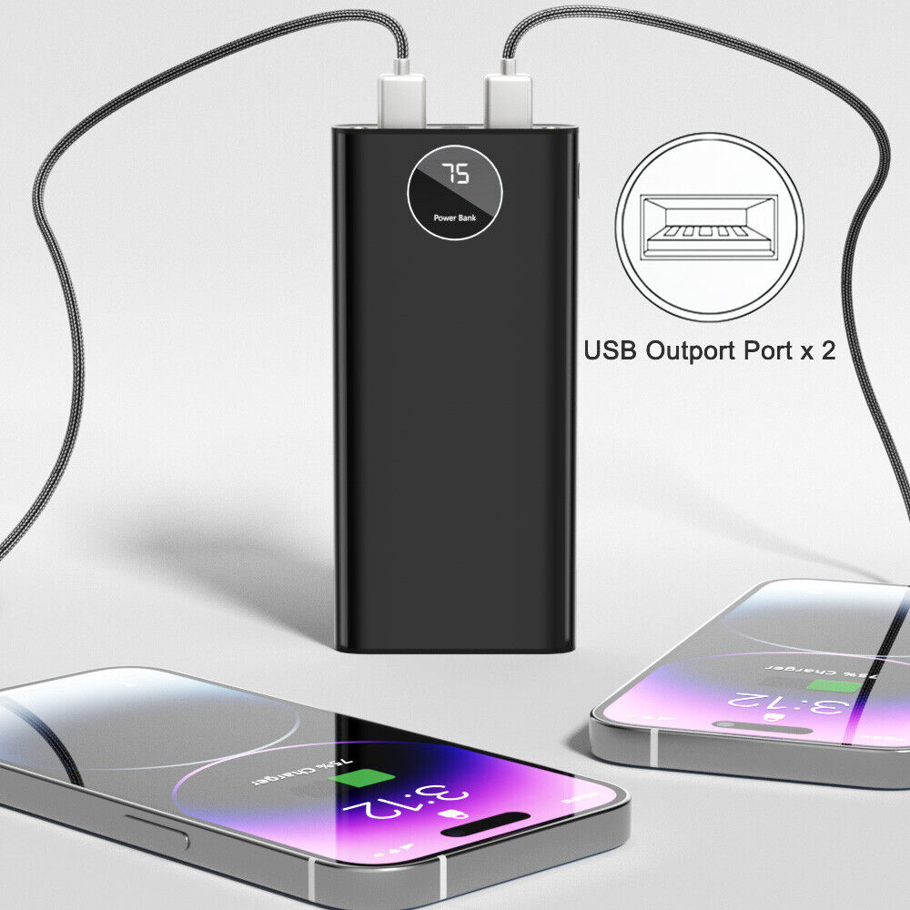 900000MAH Portable Power Bank LCD LED 2 USB Battery Charger For Mobile Phone Black or Red