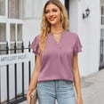 thumbnail image 4 of Jdlsppl Women's V Neck Blouse Short Sleeve Shirt Soft Loose Fashion T Shirt Cool Satin Thin Lightweight Cap Sleeve Dark Pink XX-Large, 4 of 4