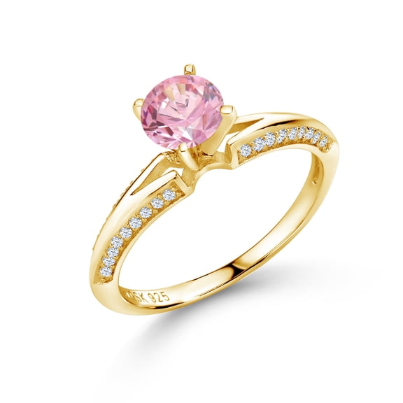 Gem Stone King 2.08 Ct Round Pink Zirconia 18K Yellow Gold Plated Sterling Silver Ring (Size 8) (Size 8)