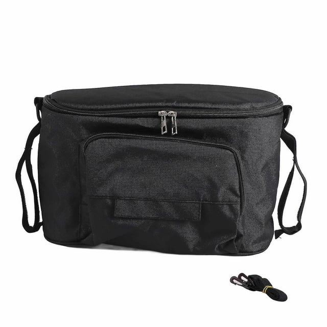 Multifunctional Large Capacity Baby Stroller Hanging Bag Organizer Storage Bag Diaper Bottle Cup HolderBlack With Strap