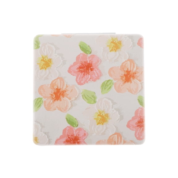 Unique Bargains 1 Pc Women Square Hand-drawn Makeup Mirror for Travel White