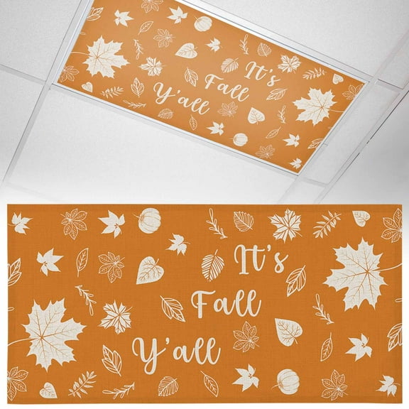 1 Pack It‘s Fall Fluorescent Light Covers for Ceiling Lights Y’all Pumpkin Maple Leaf Orange Fall Magnetic Ceiling Light Covers Overhead Light Filters for Office Classroom Home