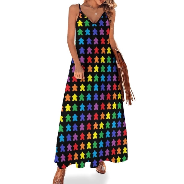 Vestido sin mangas Meeple Tabletop Pride, vestido de mujer, vestido de manga larga, morado