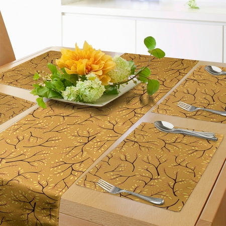 

Autumn Table Runner & Placemats Fall Tree Branches Leaves Deciduous Seasonal Change Mother Nature Print Set for Dining Table Placemat 4 pcs + Runner 12 x72 Apricot and Dark Brown by Ambesonne