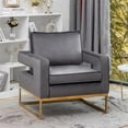 thumbnail image 2 of Chaise d'Appoint Carrie avec Cadre en Or en Tissu Gris, 2 of 9