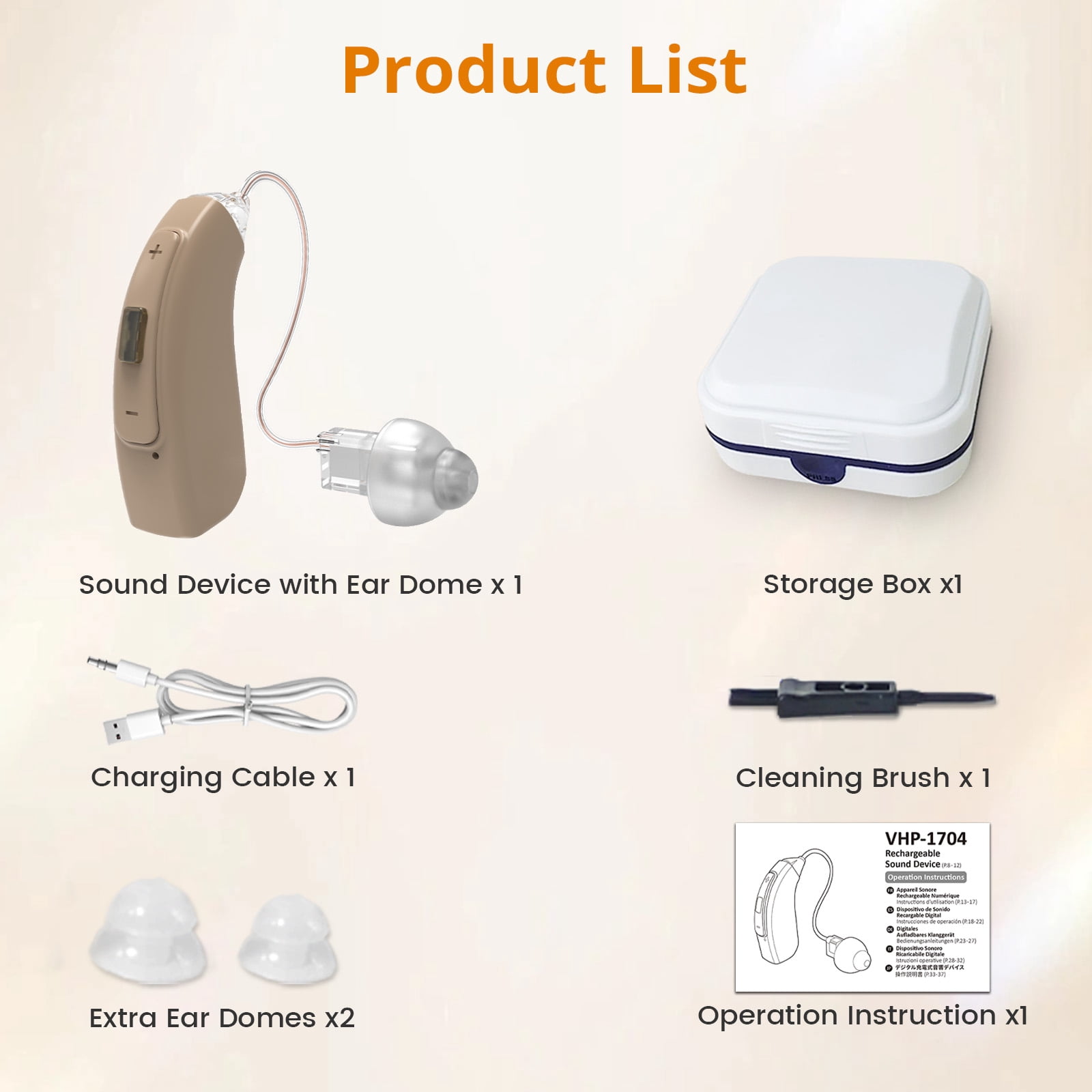 ELCTRTICI Hearing Aids for Seniors with Noise Reduction, Rechargeable BTE Hearing Aid for Hearing Loss with Volume Control, VHP-1704 Beige, Single