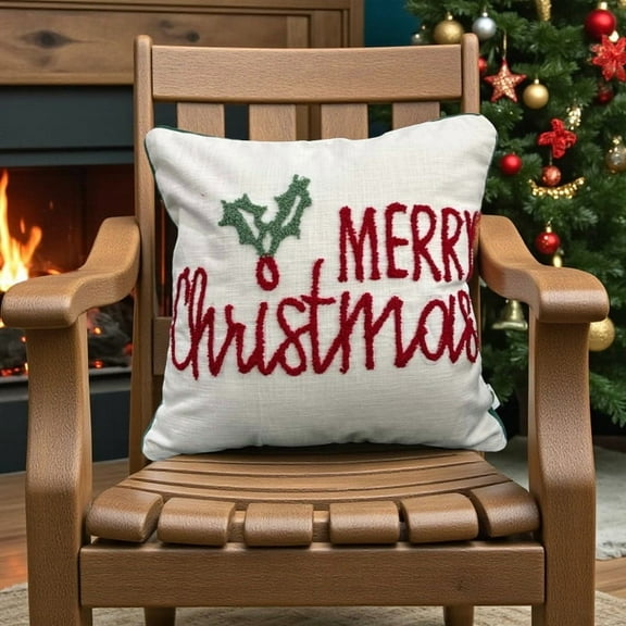 Merry Christmas Tufted Christmas Cushion Cover