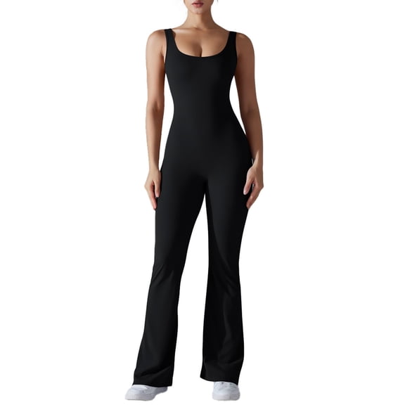 Women's Sleeveless Flared Jumpsuit Sexy Backless Bodycon V Back Yoga Jumpsuit