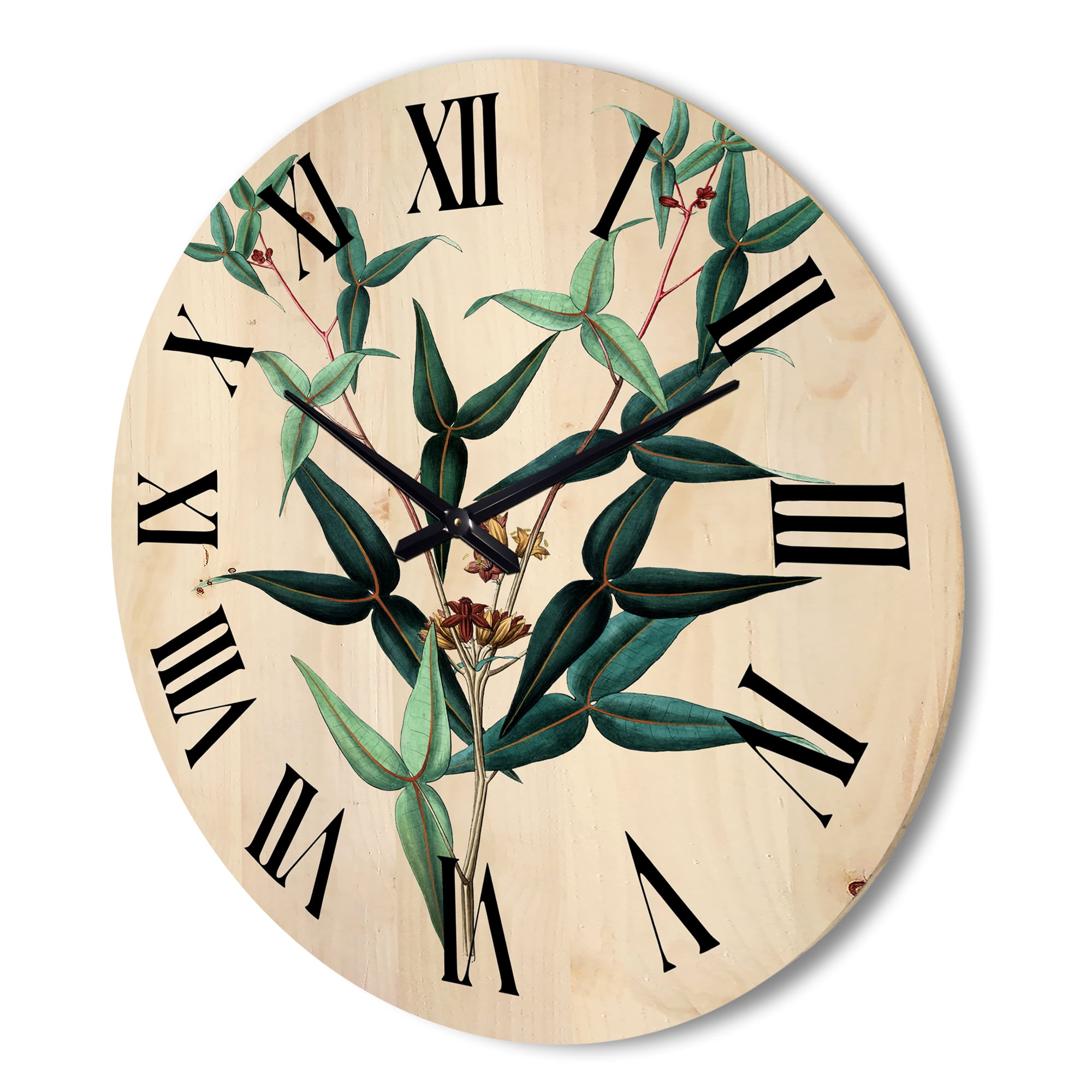 Designart 'Ancient Green Leaves Plants VIII' Traditional Wood Wall Clock