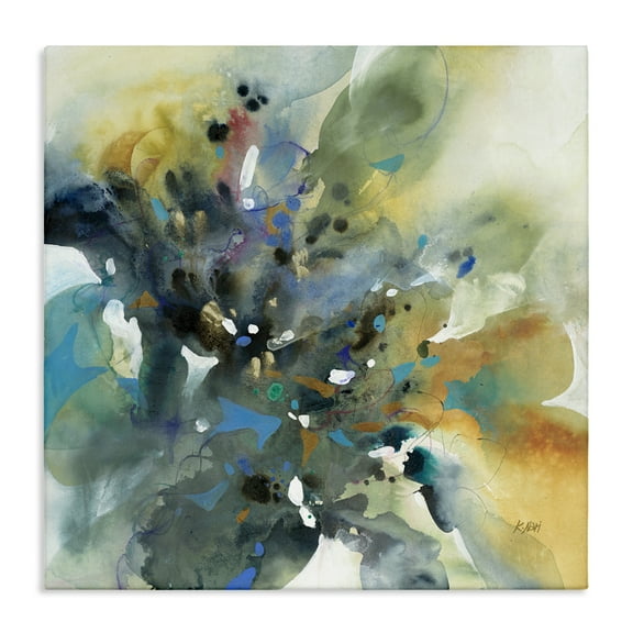 Stupell Industries Abstract with Ink Droplets Abstract Painting Wrapped Canvas Art Print Wall Art, 17 x 17