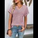 thumbnail image 5 of Blusas Elegantes e Informales de Corta para Mujer, Modernas, de Verano, con Cuello en V, Holgadas y A Rayas. Vino Tinto L, 5 of 9