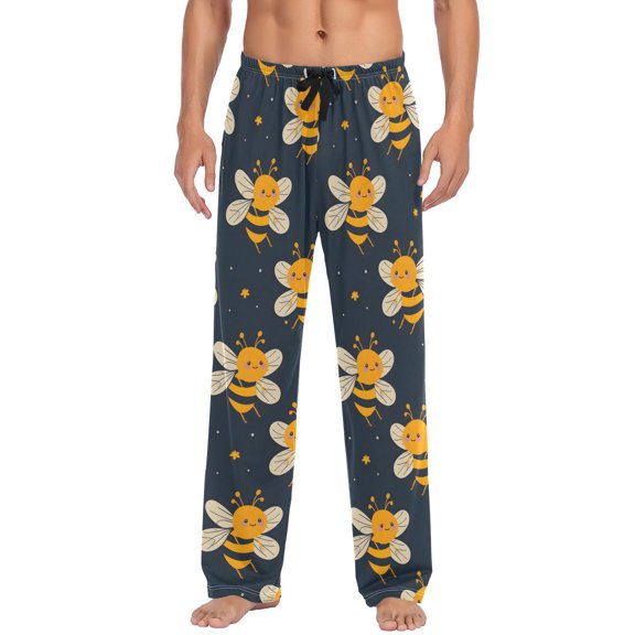 JSTEL Honey Bee Stars Men's Sleepwear Mens Pajama Pants Bottoms with Pockets, L