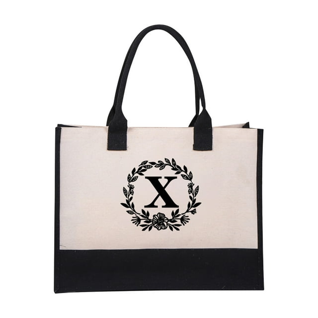 Sac Fourre-Tout en Toile pour Femmes 16,5 Po X 12,5 Po X 5,9 Po avec Imprimé de Lettres Sac de Plage pour Magasinage