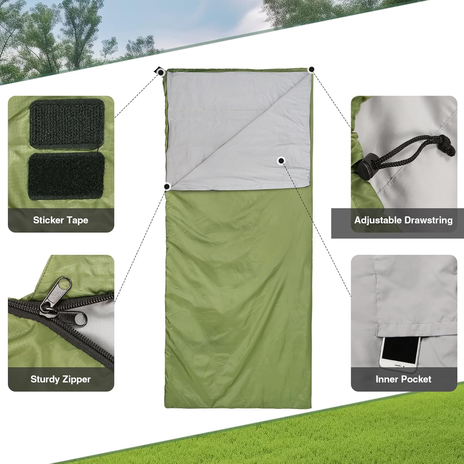 Ultra Lightweight Sleeping Bag for Backpacking, Hiking, Comfort Adults Warm Weather, with Compression Sack