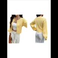 thumbnail image 3 of Cárdigan Corto de Punto con Botones para Mujer, Moderno Cárdigan de Otoño con Cuello Redondo y Larga. Amarillo L, 3 of 7