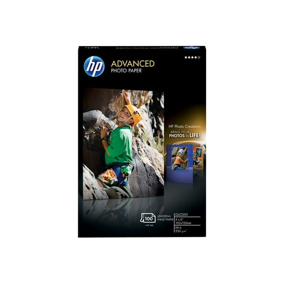 HP Advanced - Brillant - 10,5 mil - 4 in x 6 in - 250 G/M - 100 Feuille(S) de Papier photo - pour Deskjet 36XX; Envie 50XX, 76XX; Envie Inspire 7920; Officejet 52XX; PageWide Pro 477