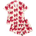 thumbnail image 5 of HAYIMI Bowknot Printed Pajama Sets For Women 2 Piece Lapel Short Sleeve Button Shirt With Matching Shorts Comfort Sleepwear Home Nightwear Loungewear, 5 of 5