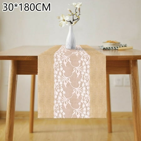 

SUKIY Rustic Burlap Hessian Lace Floral Table Runner Wedding Party Home Decor