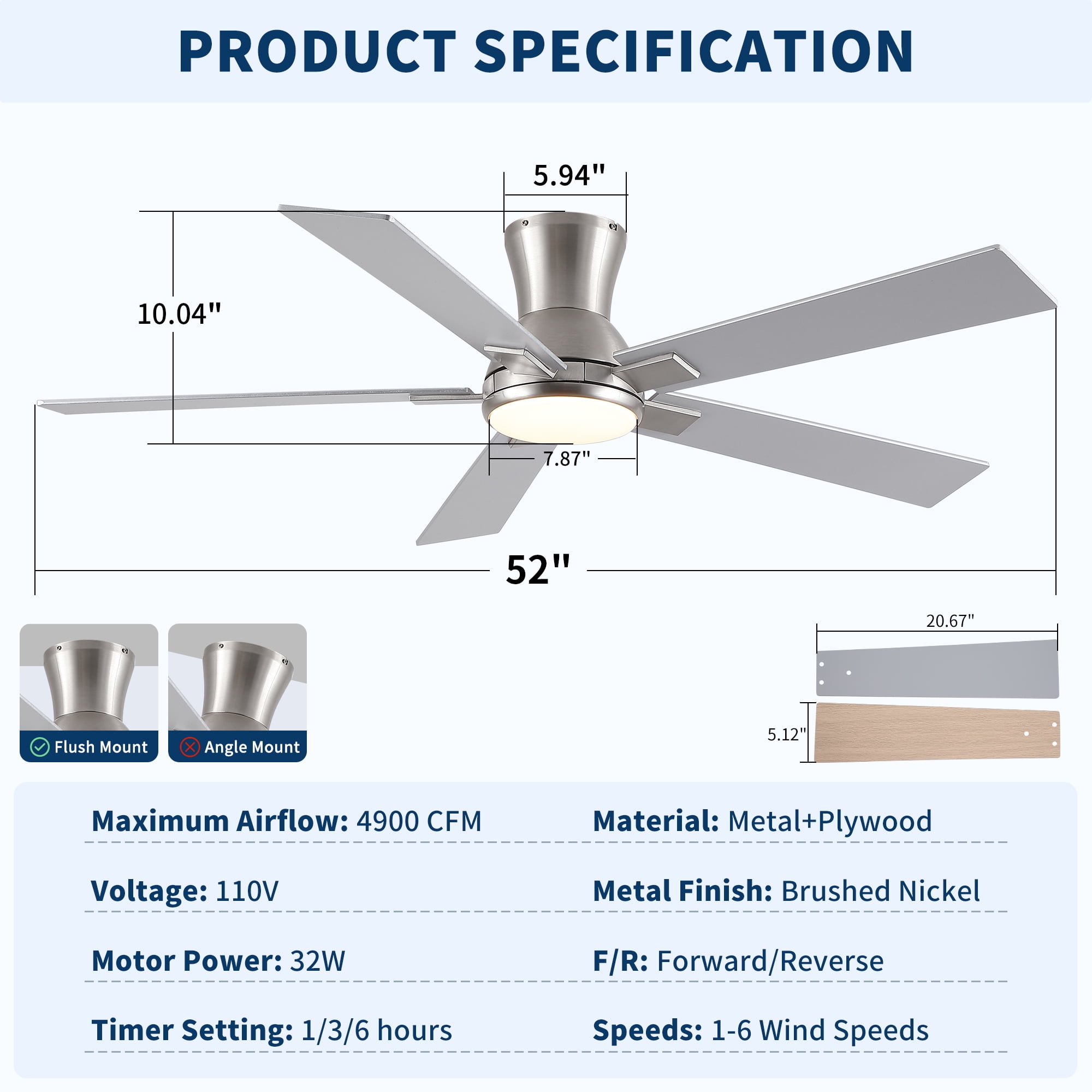Leumius 52" Ceiling Fan with Light and Remote with Quiet DC Motor, Reversible Blades, Dimmable 3CCT LED Light for Living Room Bedroom Brushed Nickel