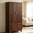 thumbnail image 6 of Ktaxon Fluted Armoire Wardrobe Closet with Hanging Rod, Elegant Oak Finish Drawer Shelf, 6 of 6