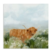 Stupell Industries Longhorn Cattle Country Field Animals & Insects Painting Gallery Wrapped Canvas Art Print Wall Art, 30 x 30
